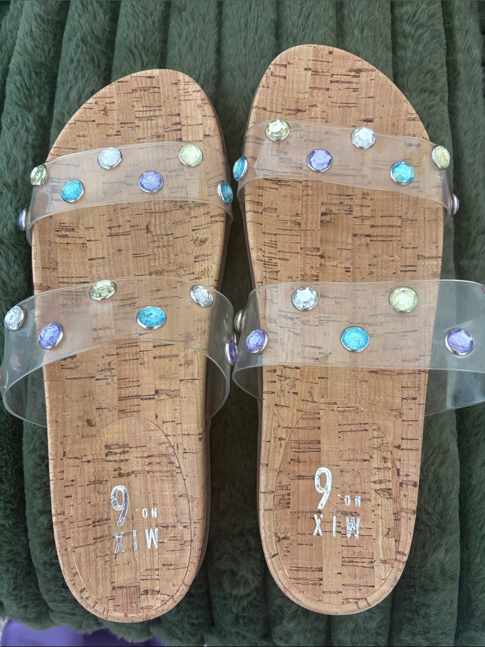 Mix No. 6 Clear Slide Sandals with Multicolor Gem Accents